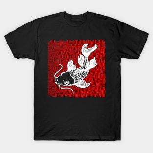 Koi Fish Great Wave Tattoo V2 Red Wht T-Shirt